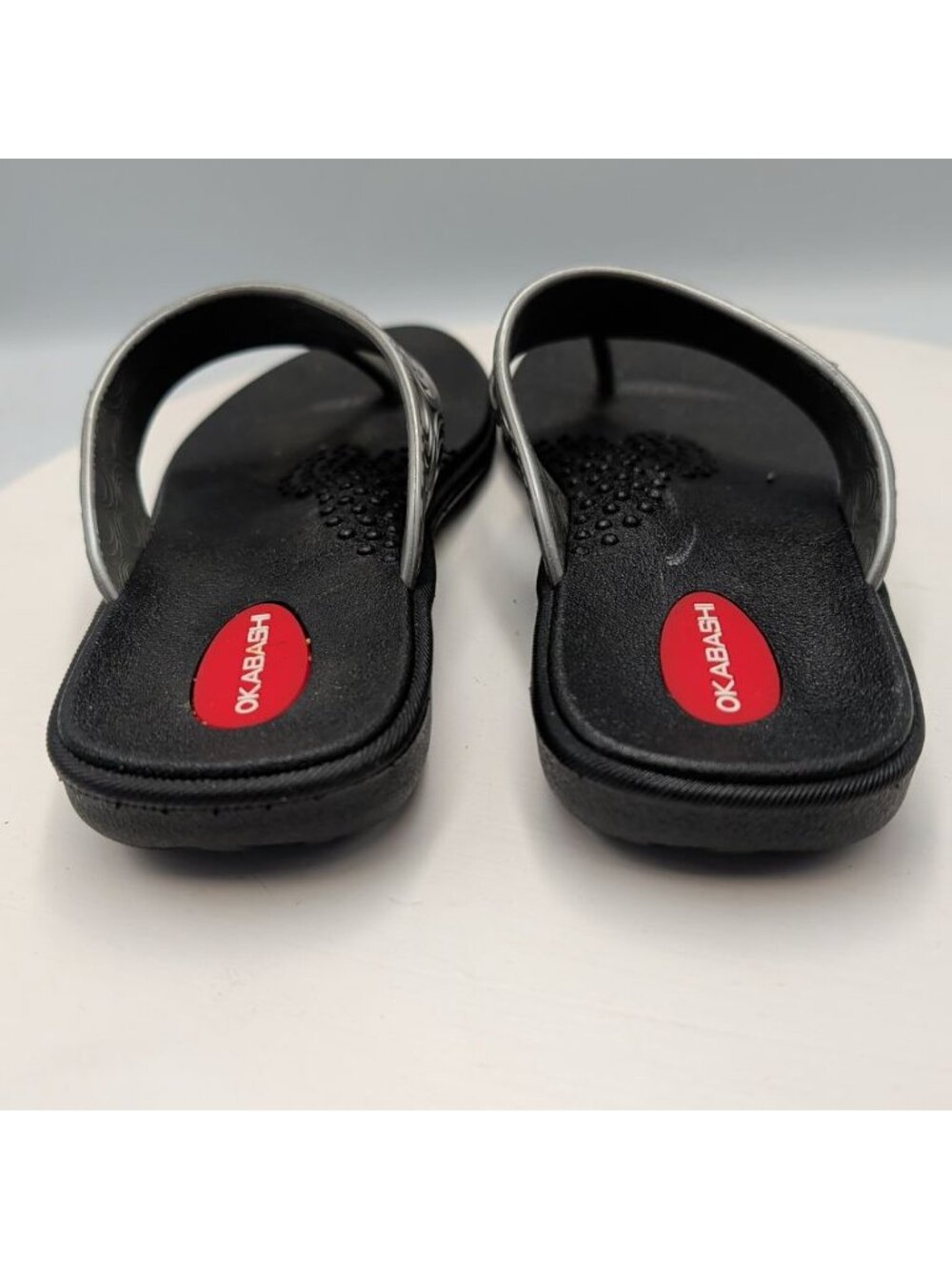 Okabashi Marina Slides Flip Flop Sandals Black Silver Arch Support size Small - Picture 5 of 7